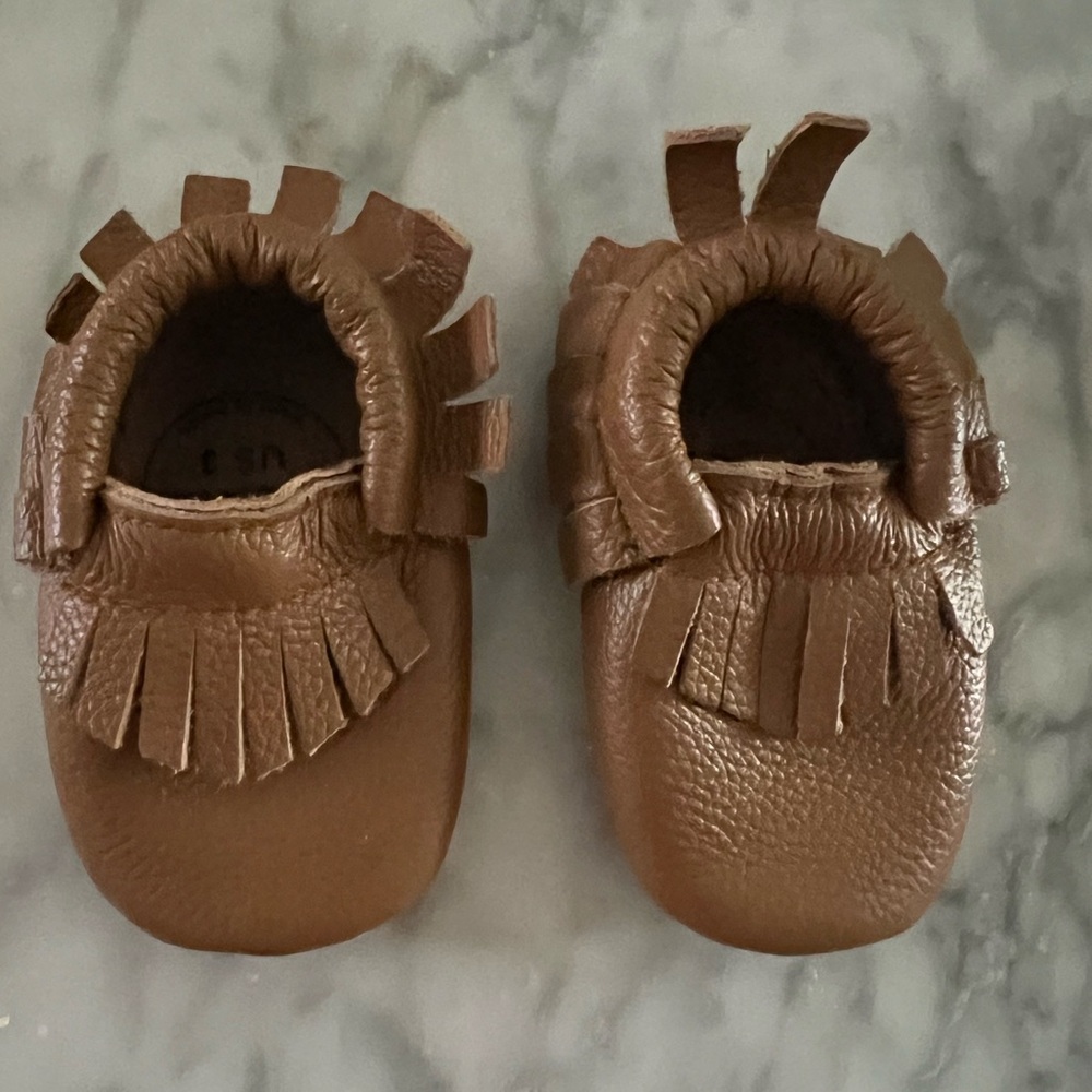 bird rock baby moccasin infant size 3 saddle brown